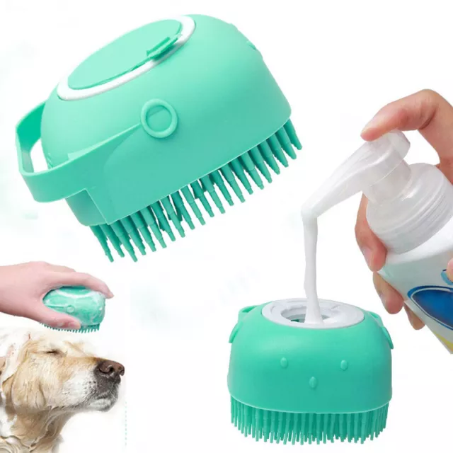 Pet Dog Cat Bath Massage Gloves Brush Shampoo Dispenser Silicone Scrubber Tools 3