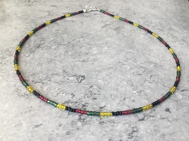 DAINTY Rasta African Ethnic Glass Seed Bead 18" Choker Necklace