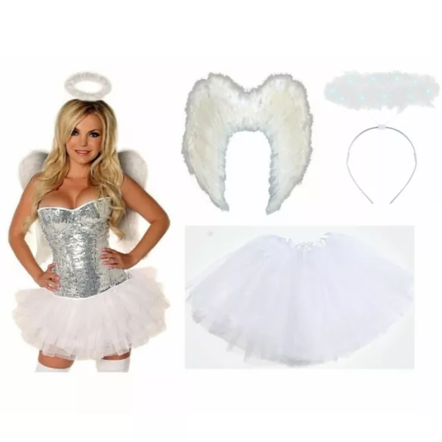 Feather Wings Black White Angel Fairy Adults Halo Fancy Dress Costume  Halloween