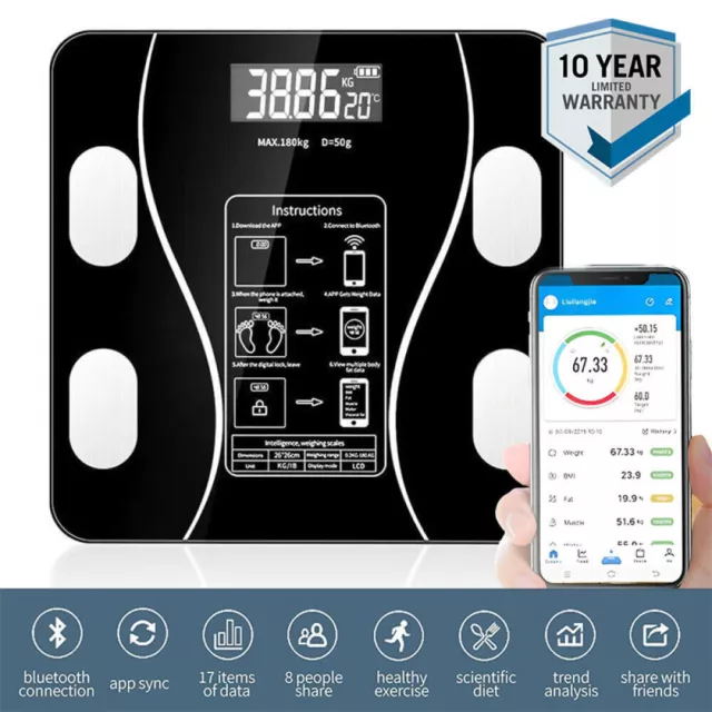Personenwaage Digital Bluetooth Körperfettwaage APP Smart Waage 180 kg/400 lbs
