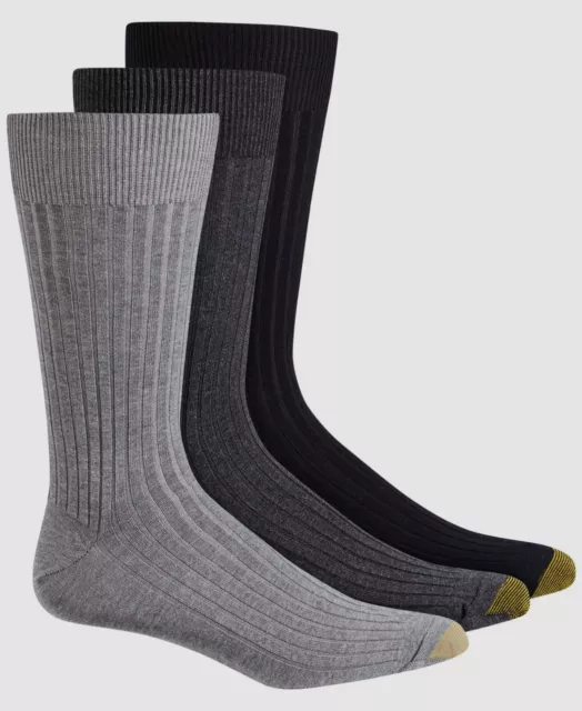 $18 Gold Toe Canterbury Men 3-Pair Pack Black Cotton Crew Dress Socks Shoe 6-12
