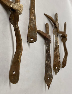 LOT OF 5 ANTIQUE PRIMITIVE FORGED WROUGHT IRON SHUTTER DOGS SPIKES STAYS Lot #1 3