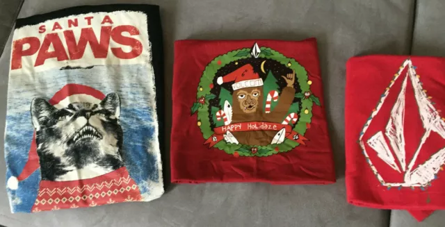 Boys Youth Christmas T shirts Volcom Holidaze Santa Paws Cat Riot Society XL Lg