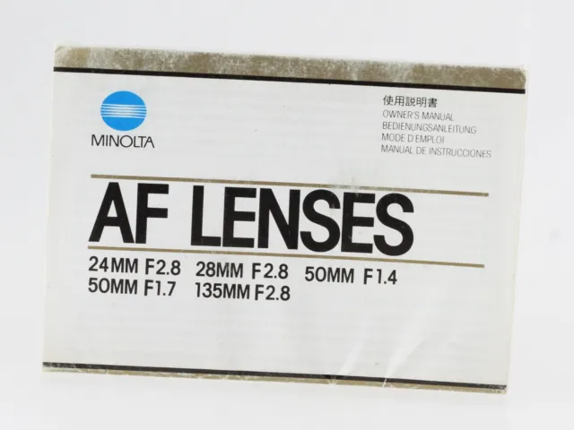 Bedienungsanleitung Minolta AF Lenses 24MM F2.8 28MM 50MM F1.4 50MM F1.7 135MM