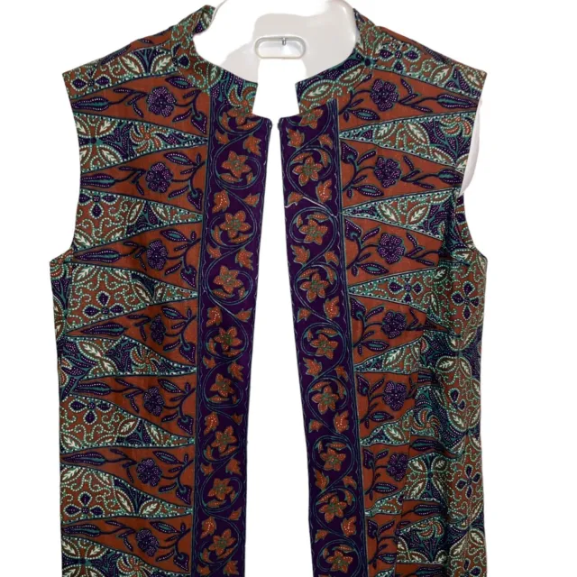 Womens Long Duster Vest Small Boho Bohemian Print Artsy Ethnic Mandarin Collar 3