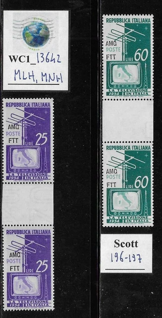 WC1_13642. ITALY: TRIESTE FTT. Gutter pairs 1954 START OF TV. Scott 196-197. MLH