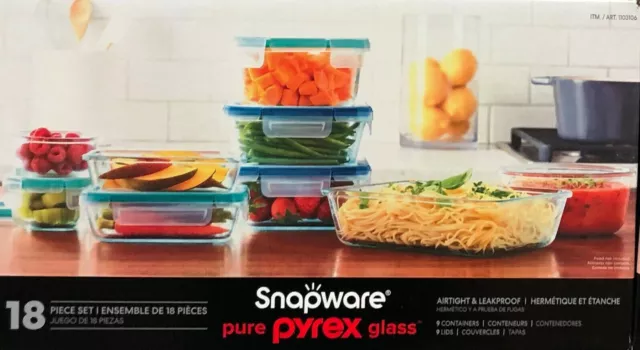Snapware Pyrex Glass BPA Free Food Storage Containers Locking Lids Set 18 piece