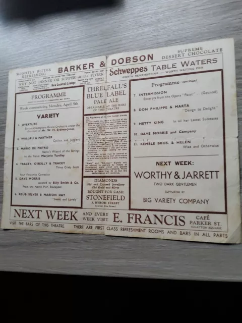 Variety Theatre Programme 1940S,Liverpool Shakespeare,Dave Morris,Hetty King