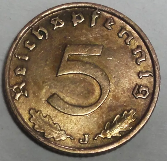 3. Reich 5 Reichspfennig 1939 J - Adler - fast st / near unc. mit Münztasche