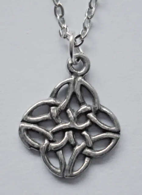Chain Necklace #2356 Pewter TINY CELTIC KNOT (15mm x 13mm) silver tone pendant
