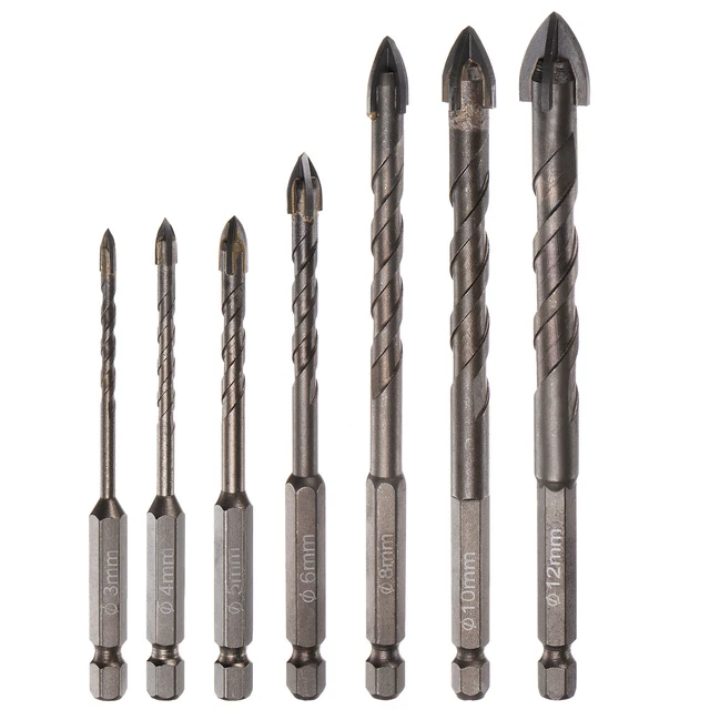 7pcs Titanium Masonry Drill Bit Set 3mm to 12mm Concrete Drill Bit w Hex Shank