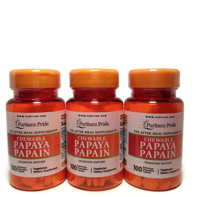 Puritan's Pride Chewable Papaya Digestive Enzyme 3 x 100 Vegetarian Tablet 11/24