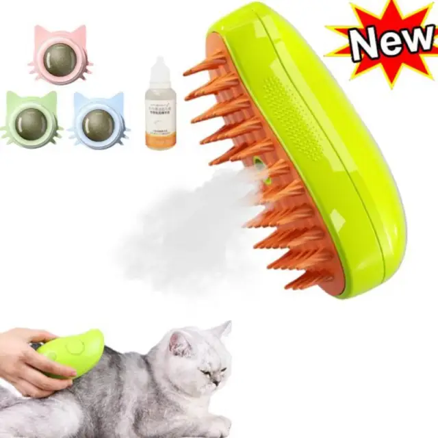 Steamy Cat Brush , 3 In1 Cat Steamy Brush,Self Cleaning Steam Cat Brush;