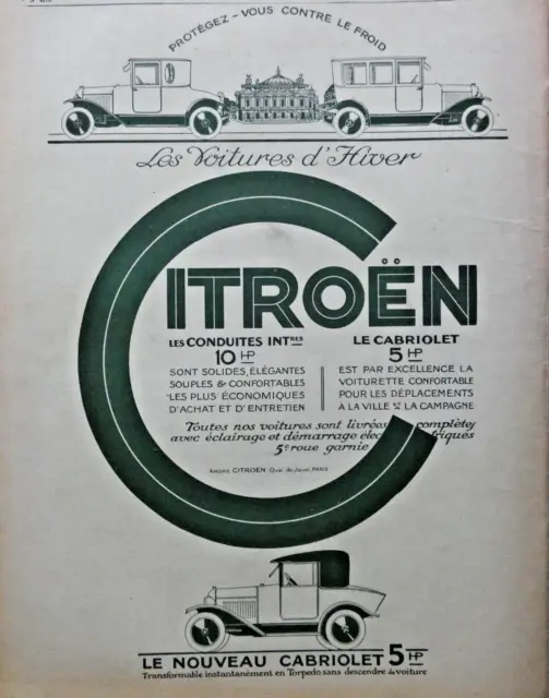 Publicité De Presse 1923 Voitures Citroën Le Nouveau Cabriolet