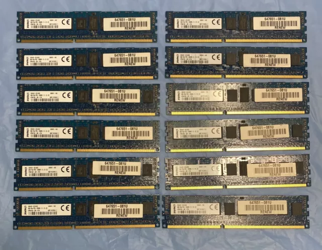96GB (12 x 8GB) Kingston HP 647651-081 PC3-12800R 1600MHz DDR3 Server Memory