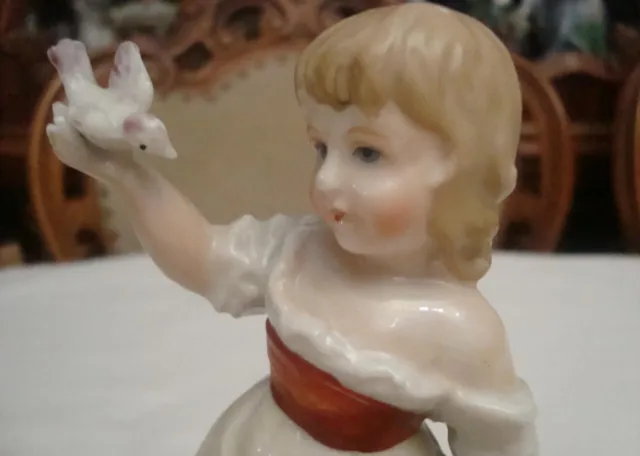 Antique German Porcelain Girl And Bird Figurine in Excellent,Exquisite Condition 3