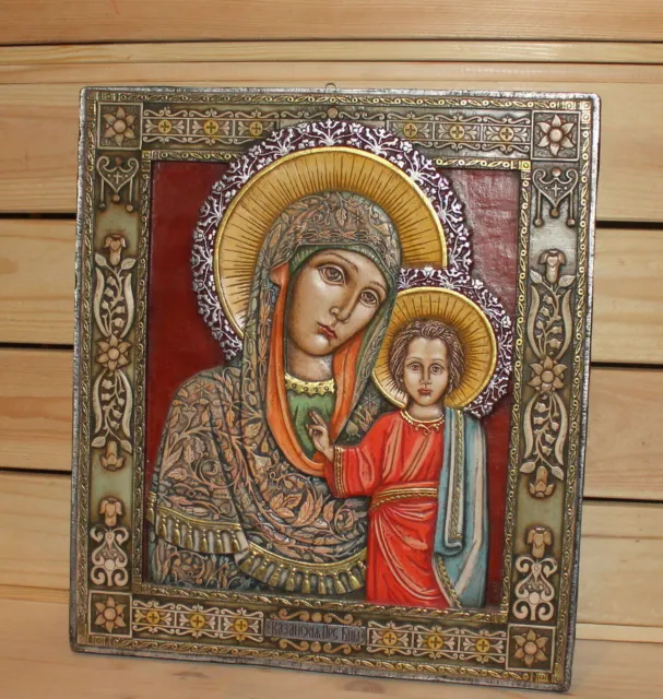 Handgefertigte orthodoxe Ikone Unserer Lieben Frau von Kasan