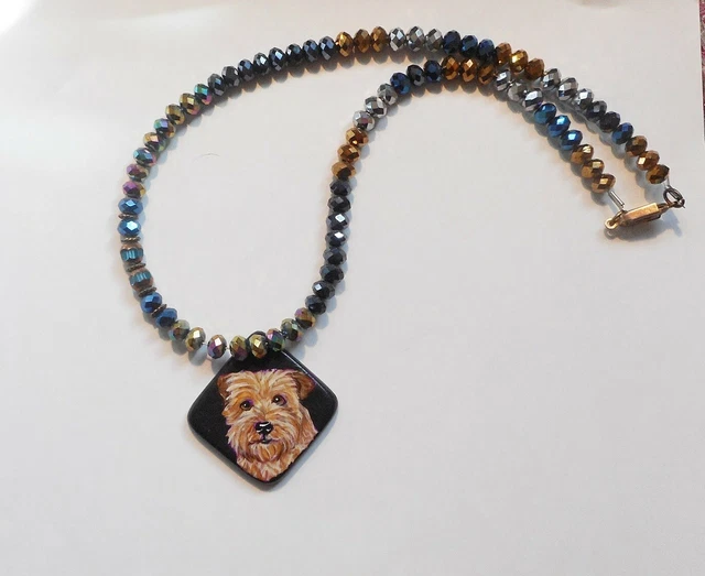 Norfolk Terrier Dog Bead Necklace Hand Painted Pendant Jewelry