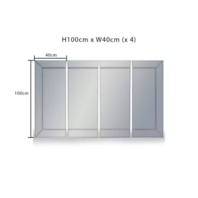 Hudson Venetian Bevelled All Glass Modern 4 Panel Wall Mirror H100 x W40cm x 4 2