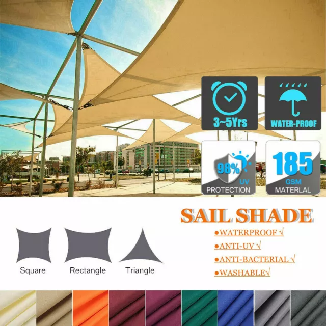 Sun Shade Sail Outdoor Patio Top Canopy Cover UV Block Triangle Square Rectangle