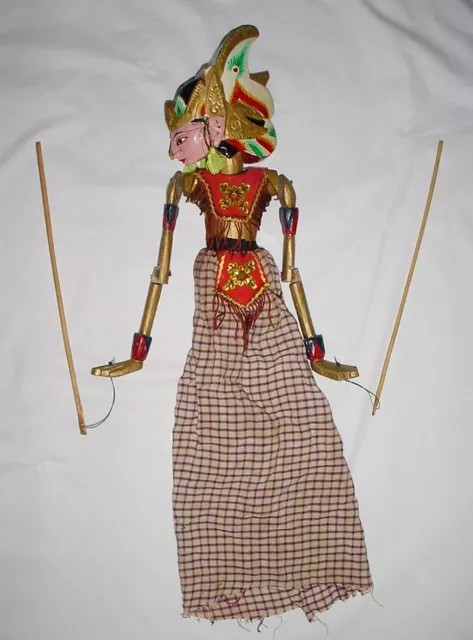 Vtg Indonesian Rod Puppet Wayang Golek Java Shadow Hand Carved Wooden Doll 22"
