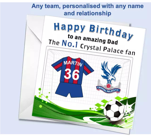 Personalised Football Team Birthday Card Son Grandson Nephew Dad Uncle Grandad