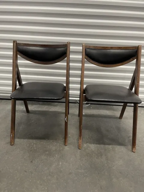 2 Vtg MCM Mid Century Modern 1960s Stakmore Wooden Folding Chairs Black Brown