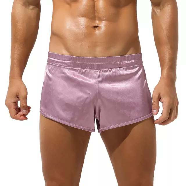 Mens Boxer Briefs Soft Satin Shorts Side Split Panties Home Loungewear Bottoms