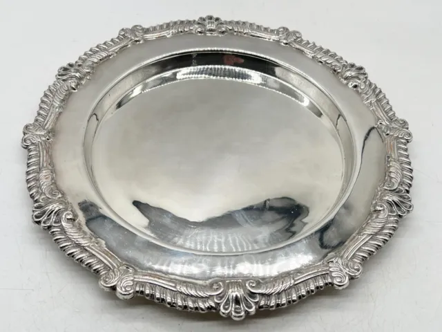 Antique Vintage Silver Plate Heavy Round Drinks Decanter Tray Bread Plate
