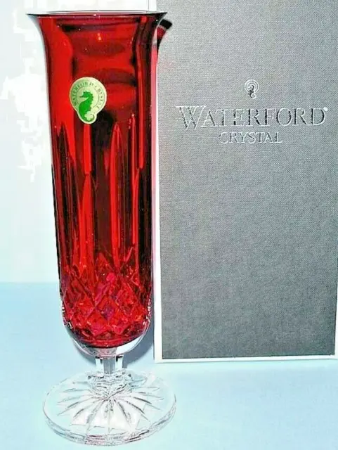 Waterford Lismore Crimson Red Bud Vase 8" Stem Cut Crystal #146112 New