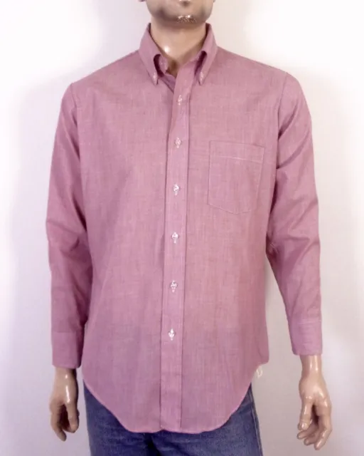 vintage 60s 70s Arrow Dover Pink Rose OCBD Shirt Big Collar Mod L 16-33