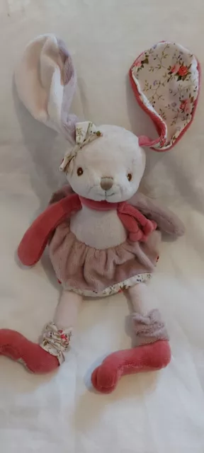 Doudou Peluche Lapin rose violet jupe fleurs 30cm Bukowski tbé