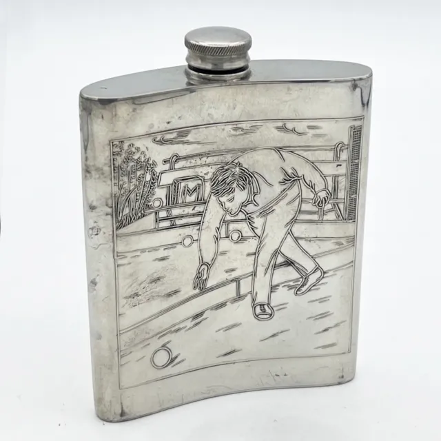 Antica Fiaschetta tascabile argento sheffield da liquore per whisky fiasca Bocce 2