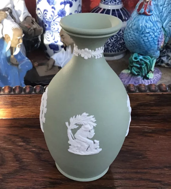 1977 green Wedgwood jasper ware vase. 5” tall