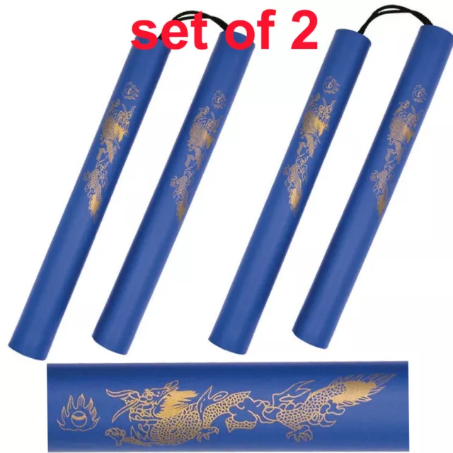 Set of 2 Blue Foam Nunchucks Nunchaku Golden Dragon Martial Art Karate Training