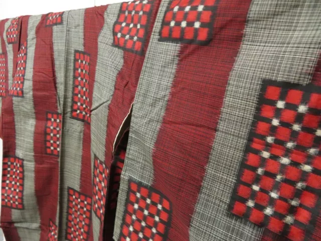 2314T04z750 Vintage Japanese Kimono Silk MEISEN KOMON  Dark red 2