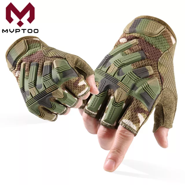 Tactical Rubber Guard Half Finger Gloves Camo Outdoor Work Hunting Fingerless