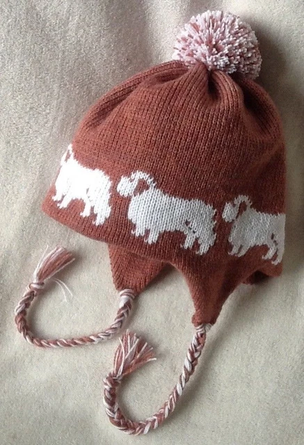 CLUMBER SPANIEL dog DESIGN on knitted DUSKY PINK ADULT TRAPPER EAR FLAP HAT