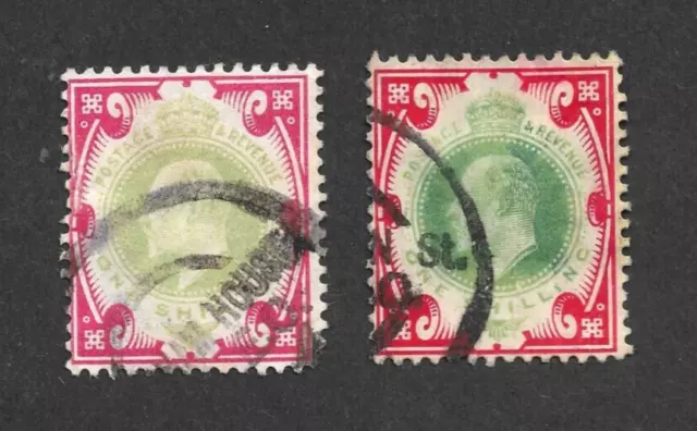 Great Britain Scott 138 and 138a 1/- Varieties, Used - CV $102.50 Nice Pair!