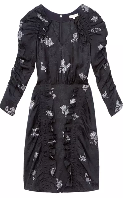 $595 - REBECCA TAYLOR Women's 'JACQUARD' Black GLITTER PRINT SILK DRESS - 8