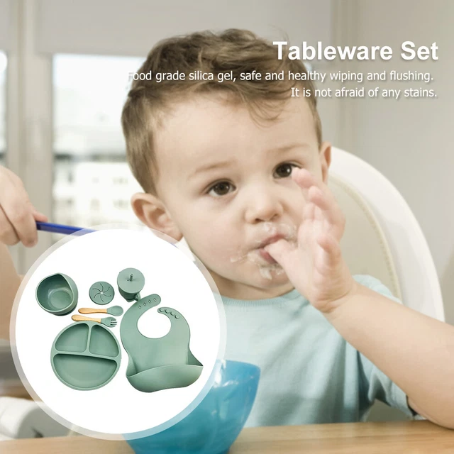 6pcs Silicone Baby Feeding Anti Slip Plates for Food Kids Tableware (Army Green)