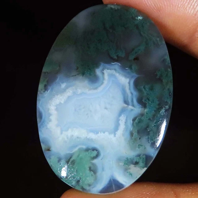 (29 X 41 X 05 MM Größe) 64.10 Karat Natürlich Moos Achat Oval Cabochonschliff