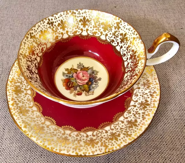 Antique Aynsley Teacup And Saucer Set Hand Painted Artist Signed Ja J.a. Bailey
