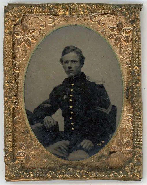 Civil War Corporal Soldier Ninth Plate Tintype Photo With Mat And Preserver