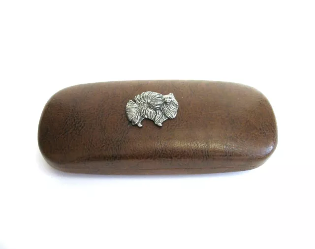 Pomeranian design Brown Solid PU Glasses Case Pomeranian Gift Dog Mum Dad Gift