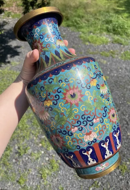 12.75" Antique Vintage Early 20th C. Chinese Cloisonne Enamel Vase Republic Era