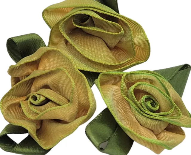 Ribbonwork Rose Flower Wired Edge Ombre Millinery Applique Lot Sew Craft Trim Y