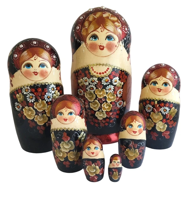 Matriochka traditionnelle vert 7 poupées gigognes russes peinte à