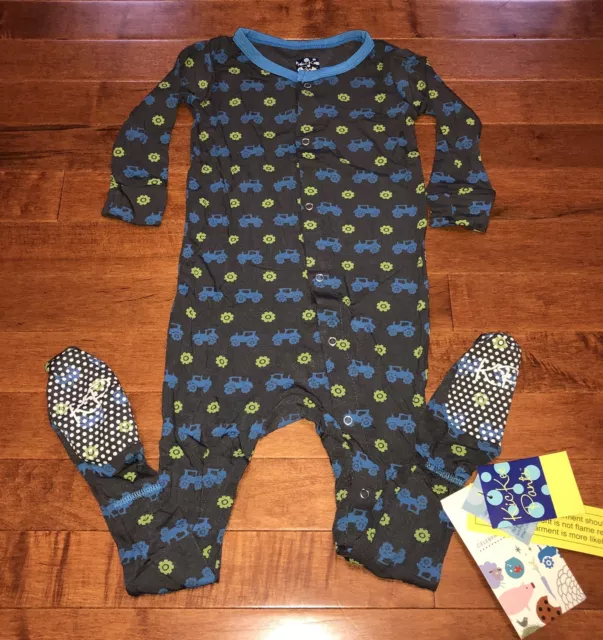 Kickee Pants Stone Tractor Toddler Boy Footie 3T New Bamboo PJs