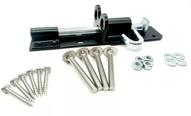 6" Black Gate Bolt With Fixings Heavy Duty Sliding Bolt Brenton Padbolt 6 Inch